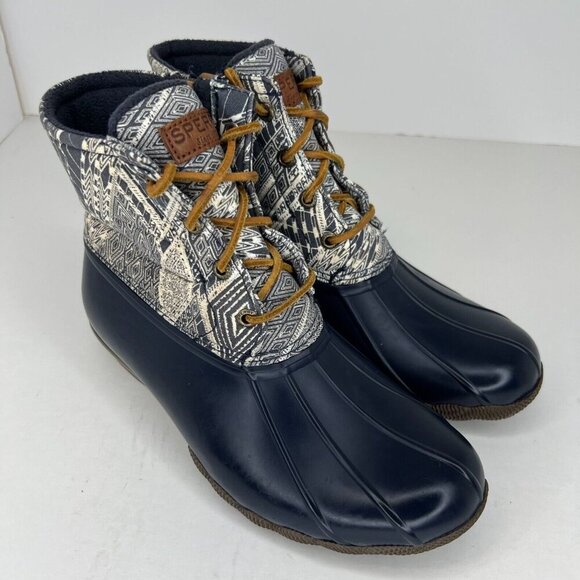 Sperry Top-Siders Womens STS97761 Blue Geometric Ankle Size 7.5 Rain Boots - Picture 2 of 9